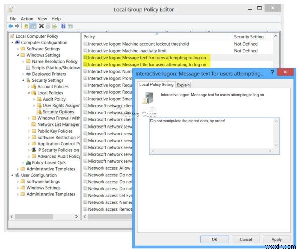 Hiển thị thông báo pháp lý tùy chỉnh và tin nhắn khởi động trong Windows 10