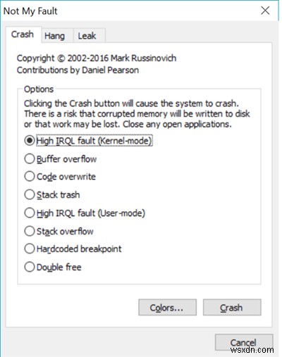 Tạo sự cố, treo, rò rỉ bộ nhớ kernel trong Windows bằng công cụ NotMyFault