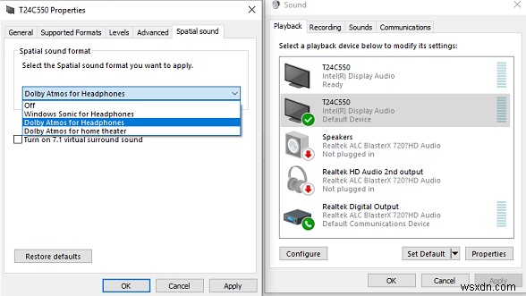 Khắc phục lỗi Something went wrong while trying to turn on Spatial Sound trong Windows 10