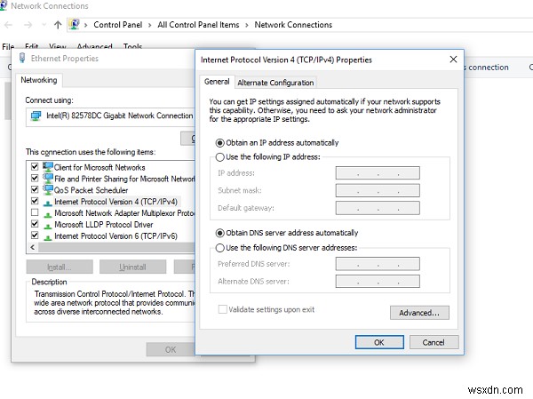 Không thể mở và chỉnh sửa thuộc tính IPv4 trong Windows 10