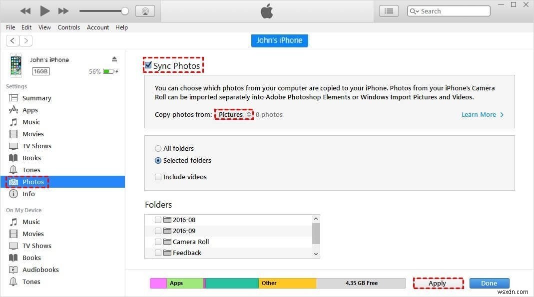 Cách dùng iTunes đồng bộ ảnh giữa iPhone và máy tính