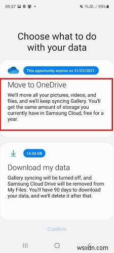 Chuyển dữ liệu từ Samsung Cloud sang OneDrive