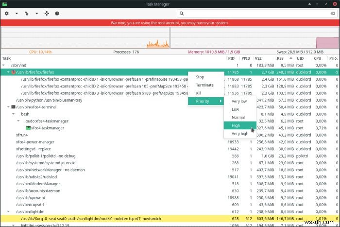 Cách quản lý tiến trình đang chạy với Task Manager của XFCE