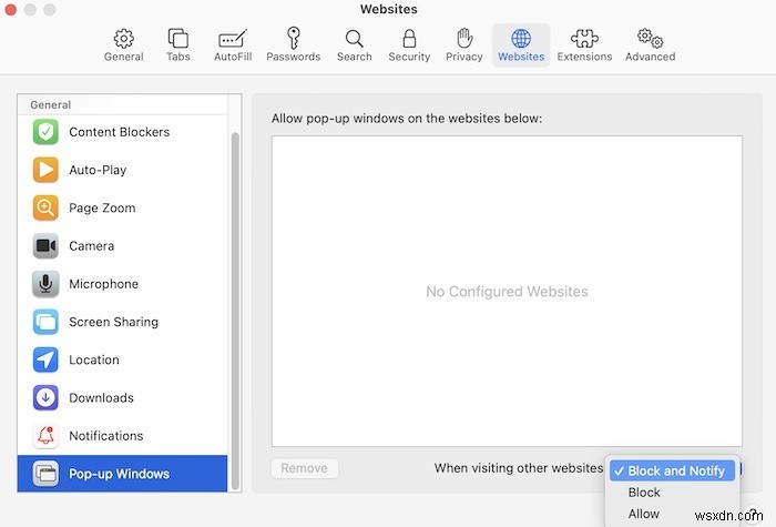 Cách chặn và cho phép pop-up trên Safari