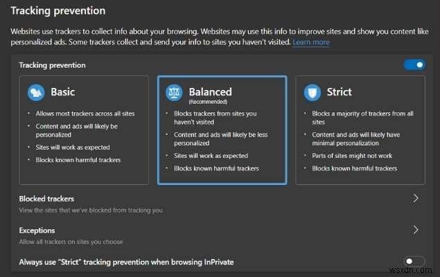 Cách dùng tính năng Ngăn chặn theo dõi (Tracking Prevention) Microsoft Edge bảo vệ bản thân