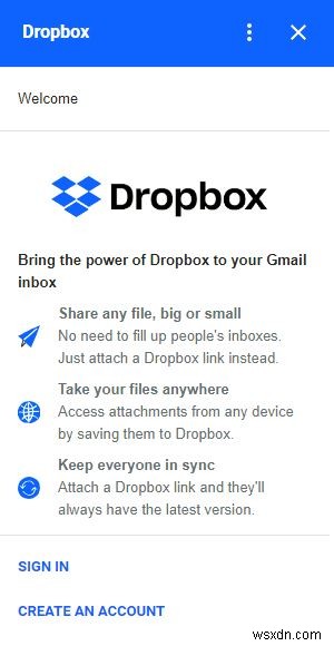 Cách truy cập Dropbox từ tài khoản Gmail