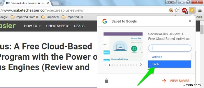 Dùng Save to Google để lưu trang web vào tài khoản Google