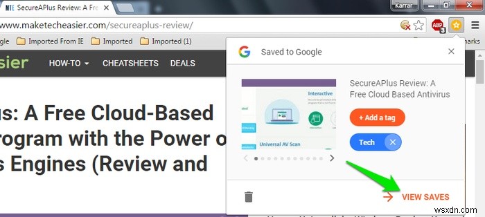 Dùng Save to Google để lưu trang web vào tài khoản Google