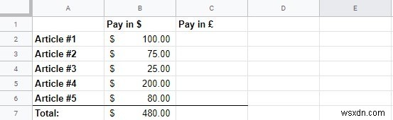 Cách tự động chuyển đổi tiền tệ trong Google Sheets