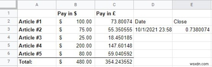 Cách tự động chuyển đổi tiền tệ trong Google Sheets