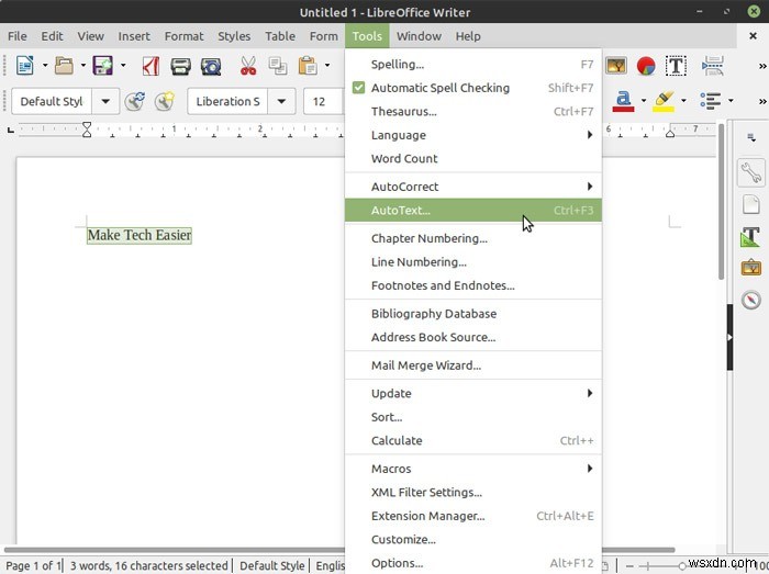 Cách Tự Tạo Mẫu AutoText Trong LibreOffice Writer