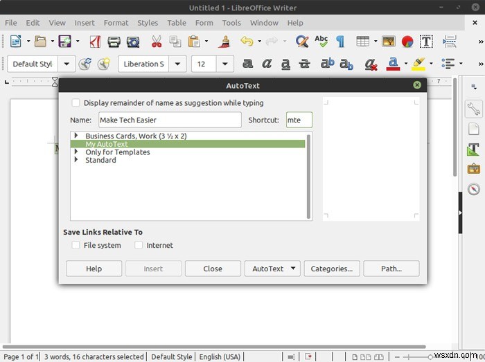 Cách Tự Tạo Mẫu AutoText Trong LibreOffice Writer