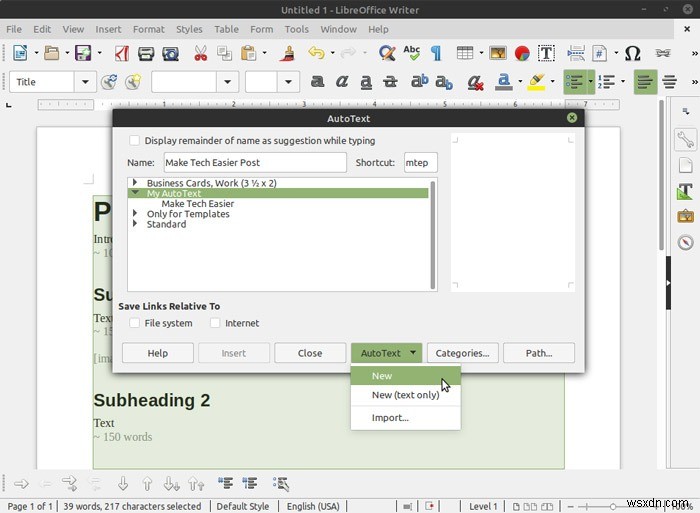 Cách Tự Tạo Mẫu AutoText Trong LibreOffice Writer