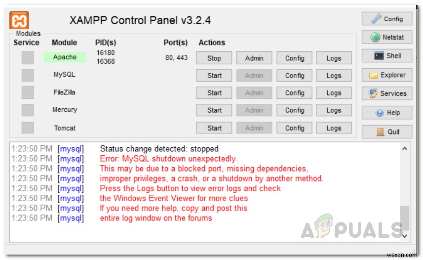 Khắc phục lỗi  Error: MySQL shutdown unexpectedly  trên XAMPP