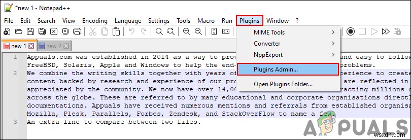 Cách so sánh hai tệp trong Notepad++ bằng Plugin Compare
