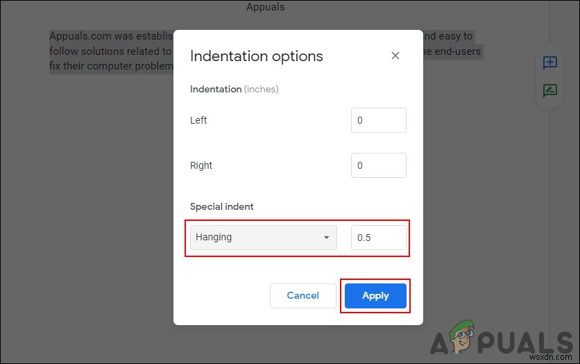 Cách thụt lề treo (Hanging Indent) trên Google Docs