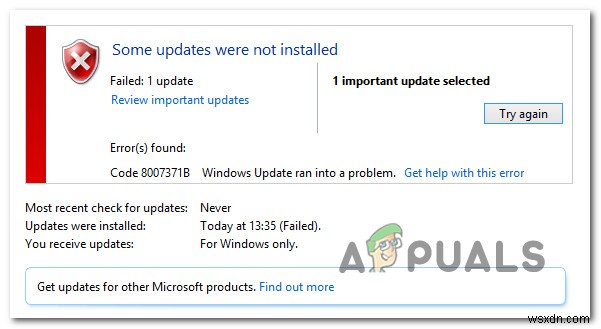 Sửa lỗi: Windows Update Error Code 8007371B  Some Updates Were Not Installed 