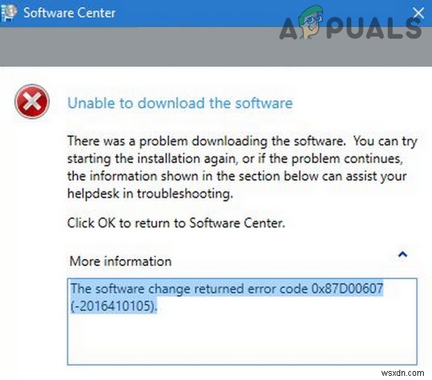Sửa lỗi: Mã lỗi cài đặt SCCM 0X87D00607 (-2016410105)
