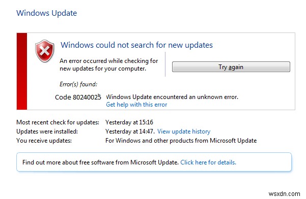 Khắc phục lỗi Windows Update 80240025