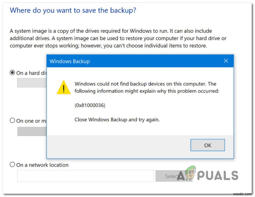 Khắc phục lỗi 0x81000036 khi dùng Windows Backup
