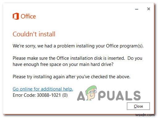 Khắc phục lỗi Office 30088-1021 (0): Không đủ dung lượng/Đĩa chèn