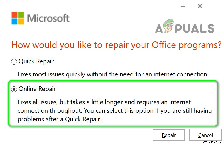 Khắc phục lỗi Office 30088-1021 (0): Không đủ dung lượng/Đĩa chèn