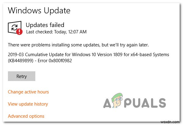 Khắc phục lỗi cập nhật Windows 10 0X800F0982