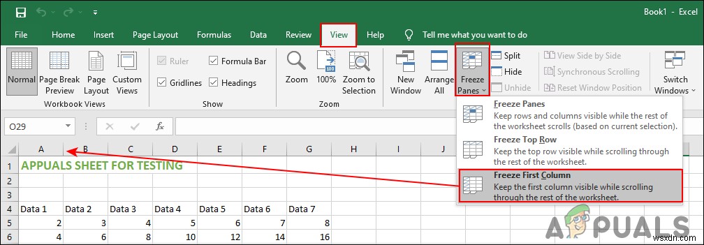 Cách đóng băng hàng và cột trong Microsoft Excel