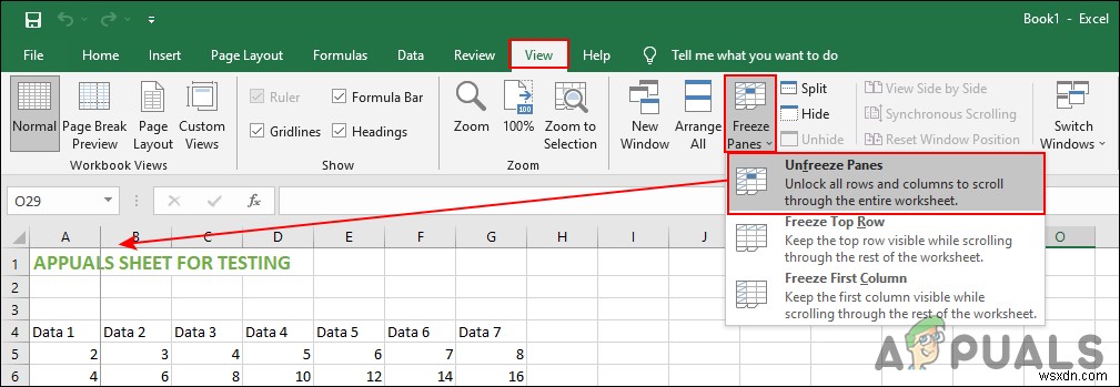 Cách đóng băng hàng và cột trong Microsoft Excel