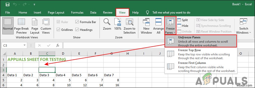 Cách đóng băng hàng và cột trong Microsoft Excel