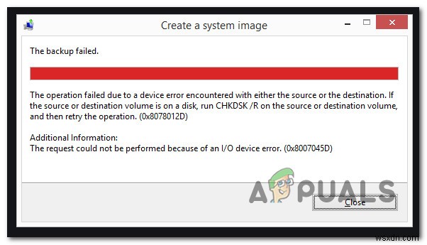 Khắc phục: Lỗi Windows Backup 0x8078012D