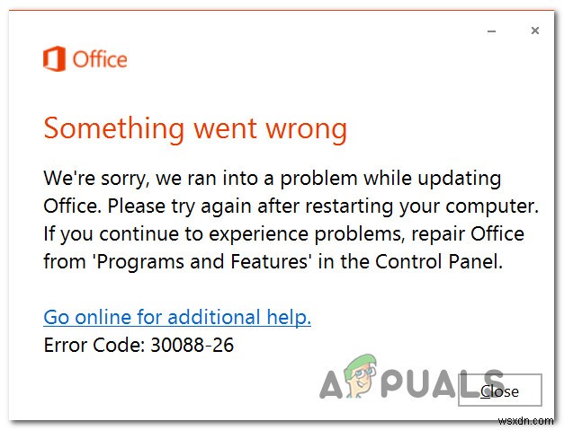 Sửa lỗi Microsoft Office Mã lỗi 30088-26 khi cập nhật Office
