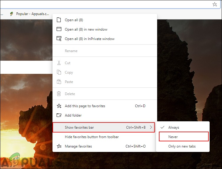 Cách thêm hoặc xóa thanh Favorites (Yêu thích) trong Microsoft Edge