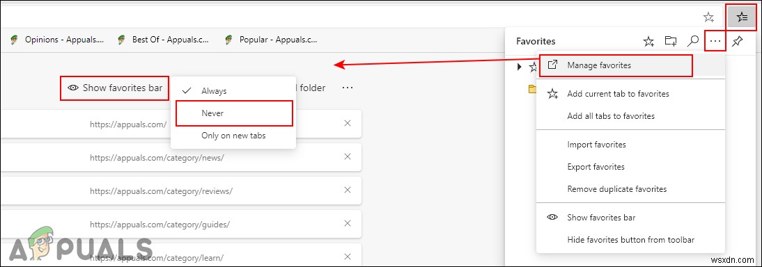 Cách thêm hoặc xóa thanh Favorites (Yêu thích) trong Microsoft Edge