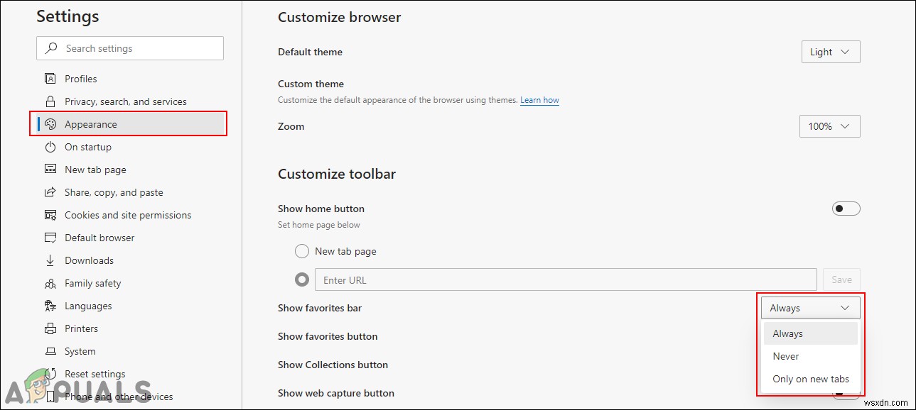 Cách thêm hoặc xóa thanh Favorites (Yêu thích) trong Microsoft Edge