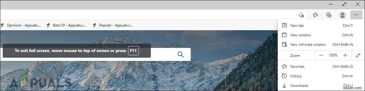 Cách tắt chế độ toàn màn hình (Full-screen) trong Microsoft Edge