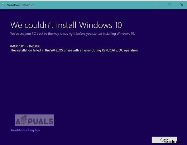[Sửa lỗi] Cập nhật Windows 10 liên tục thất bại – Mã lỗi  0x8007001f – 0x20006 