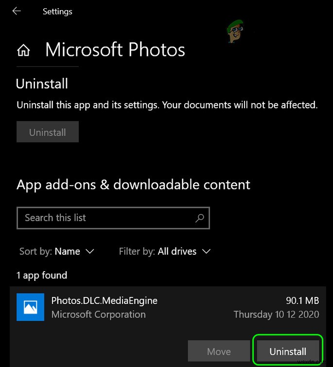 Cách gỡ bỏ Photos Media Engine Add-on