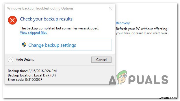 [KHẮC PHỤC] Lỗi Windows Backup Mã 0x8100002F
