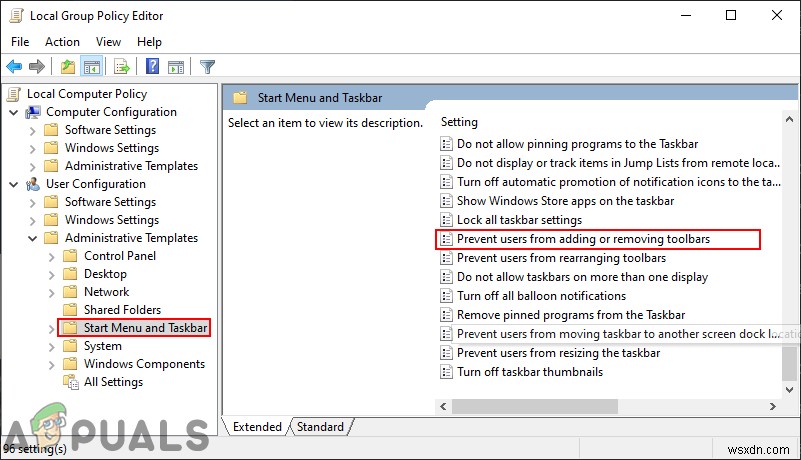 Cách Ngăn Người dùng Thêm hoặc Xóa Thanh công cụ trên Taskbar?