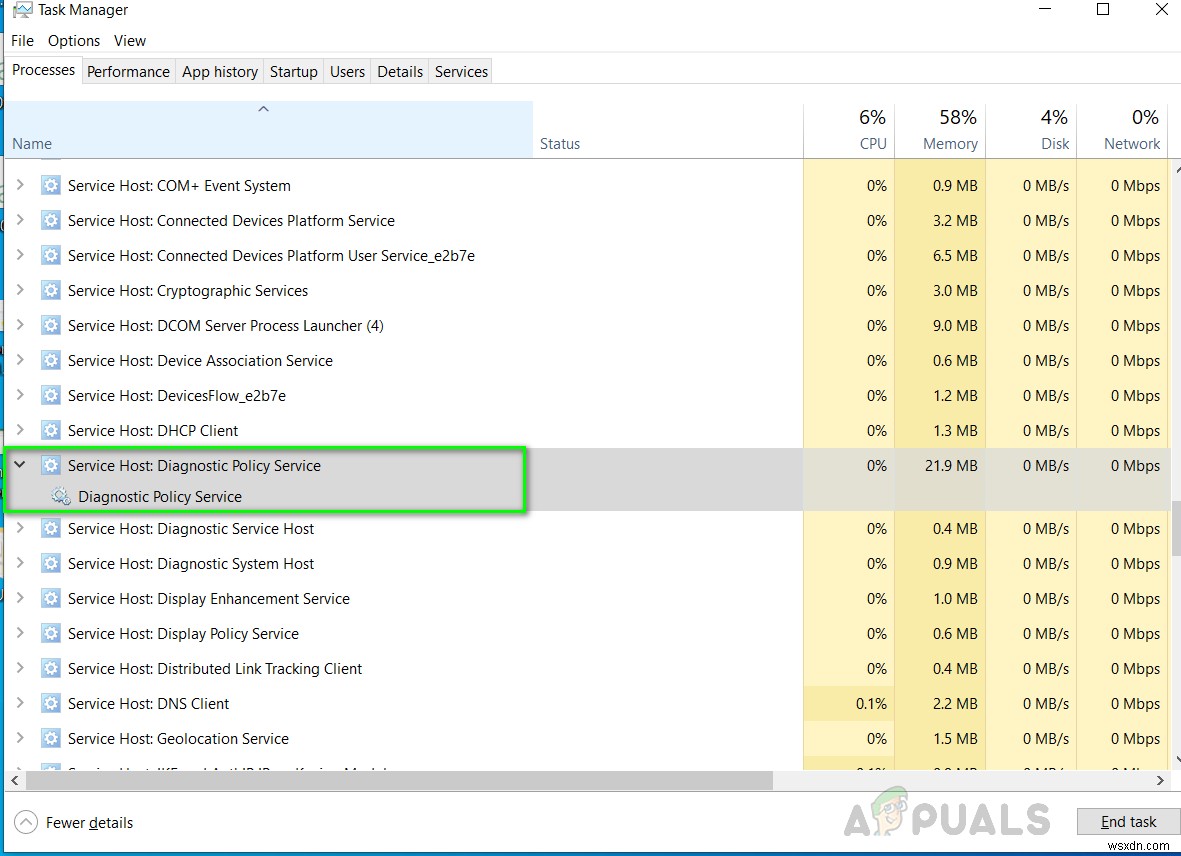 [SỬA] Service Host: Dịch vụ Chính sách Chẩn đoán CPU & Bộ nhớ cao