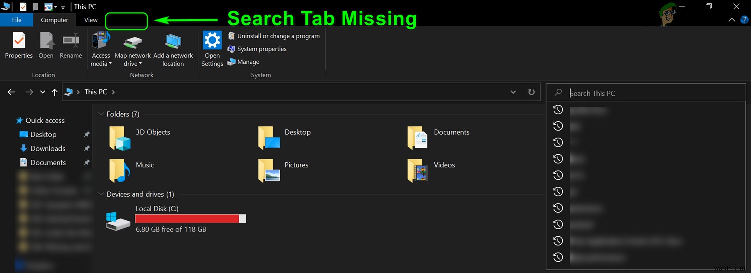 Khắc phục: Thiếu tab Tìm kiếm  File Explorer (Windows 10 – 1909) 