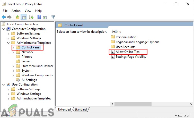Cách tắt mẹo trực tuyến trong ứng dụng Cài đặt Windows