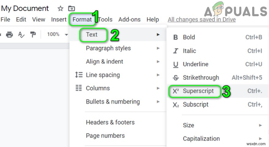 Khắc phục: Chỉ số trên (Superscript) không hoạt động trong Google Docs