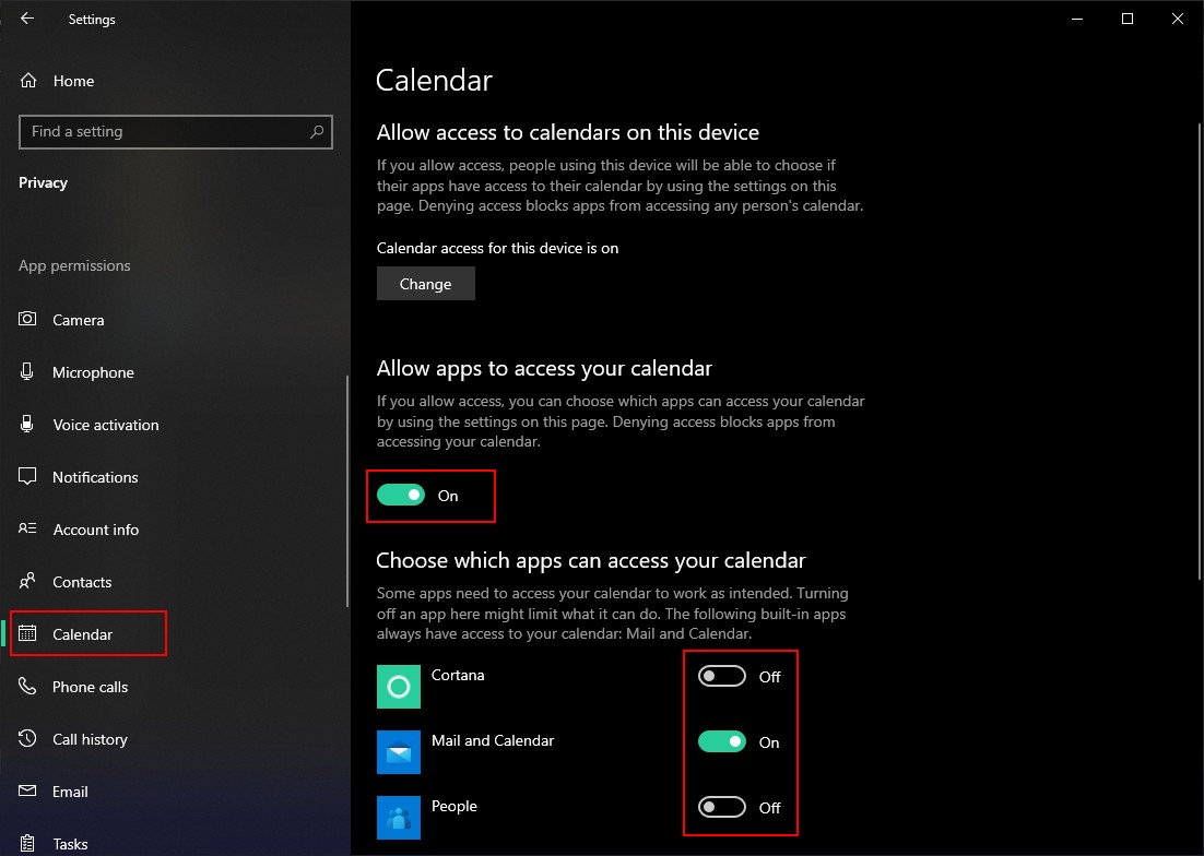 Cách ngăn ứng dụng truy cập Lịch trên Windows 10