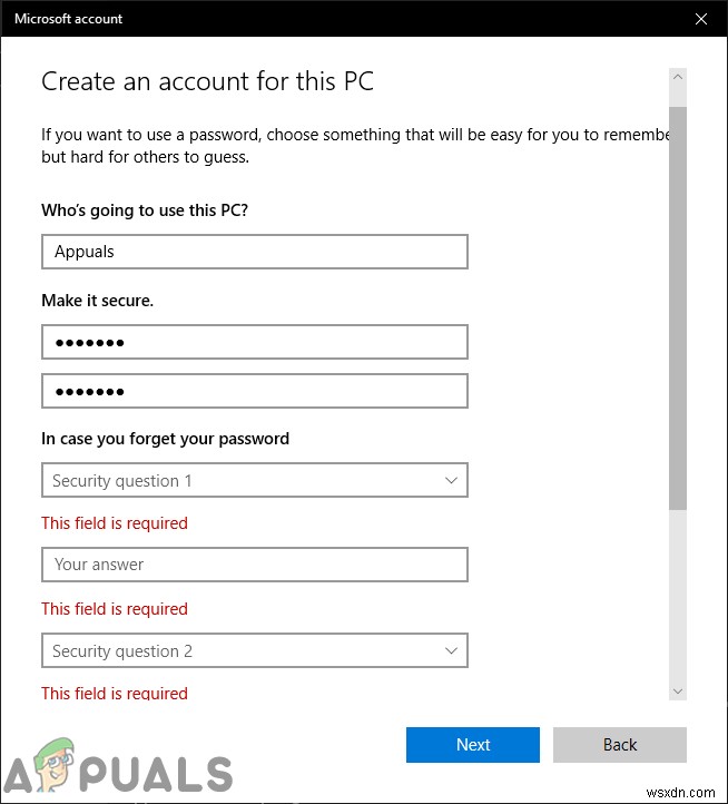 Cách tắt câu hỏi bảo mật cho tài khoản cục bộ trên Windows 10