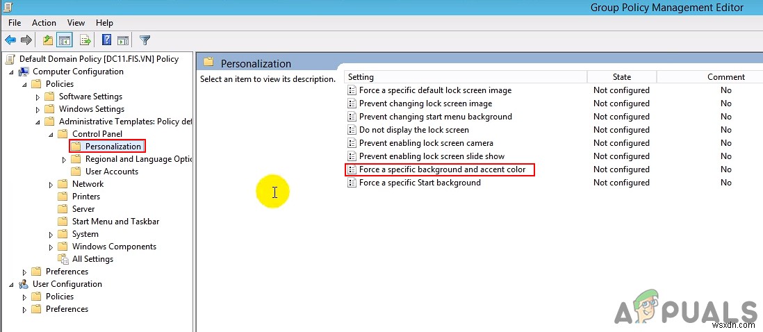 Cách chọn và chỉ định màu nền và màu nhấn (Accent) cho Windows Server 2012 R2