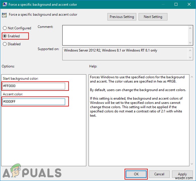 Cách chọn và chỉ định màu nền và màu nhấn (Accent) cho Windows Server 2012 R2