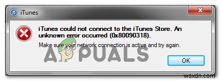 Mã lỗi 0x80090318 khi truy cập trang web iTunes Store