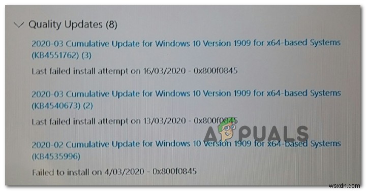 Khắc phục lỗi cập nhật Windows 10 0x800f0845